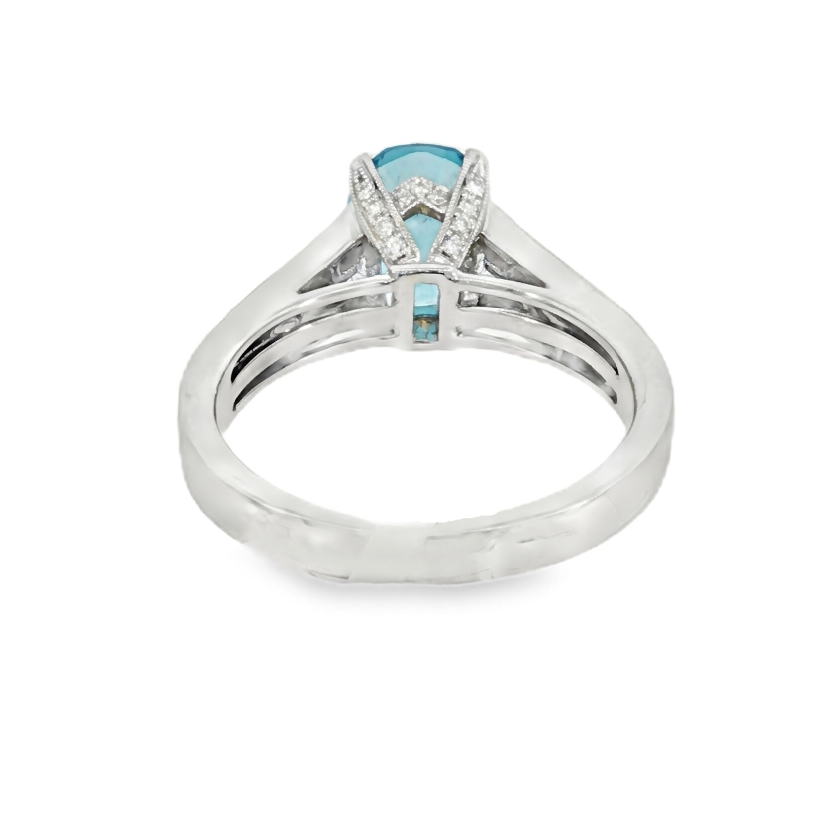 18KW Blue Topaz and Diamond Ladies Ring