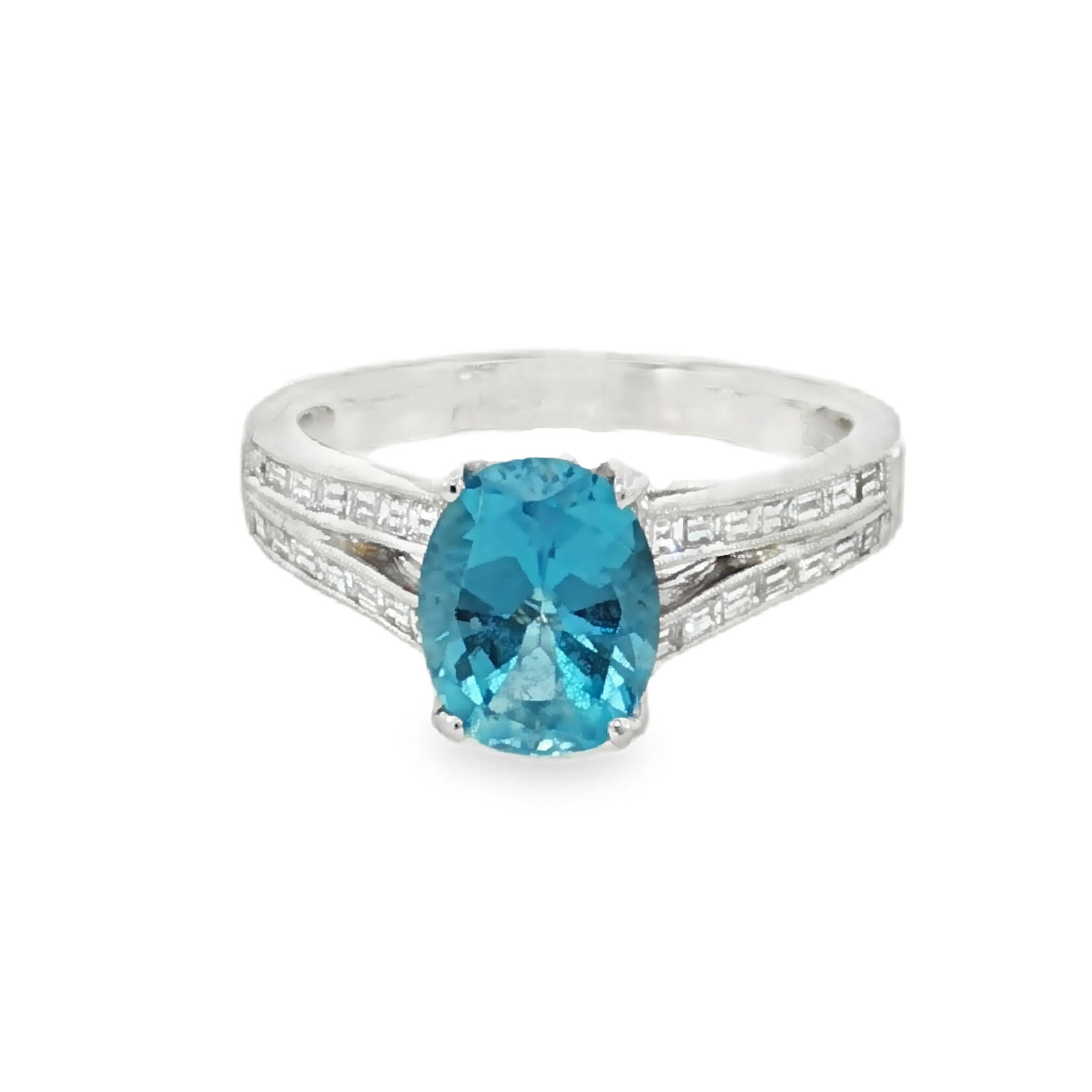 18KW Blue Topaz and Diamond Ladies Ring