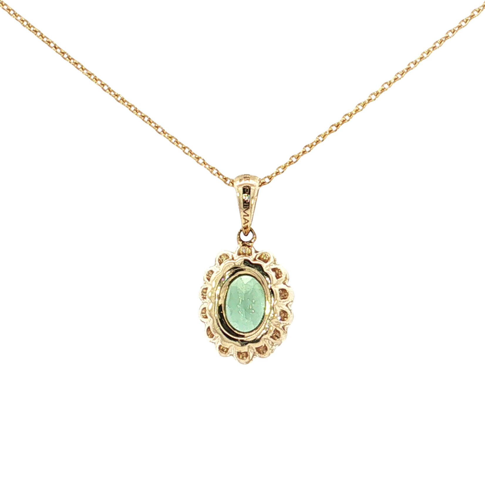 14K Yellow Gold Green Tourmaline Halo Necklace