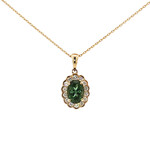 14K Yellow Gold Green Tourmaline Halo Necklace