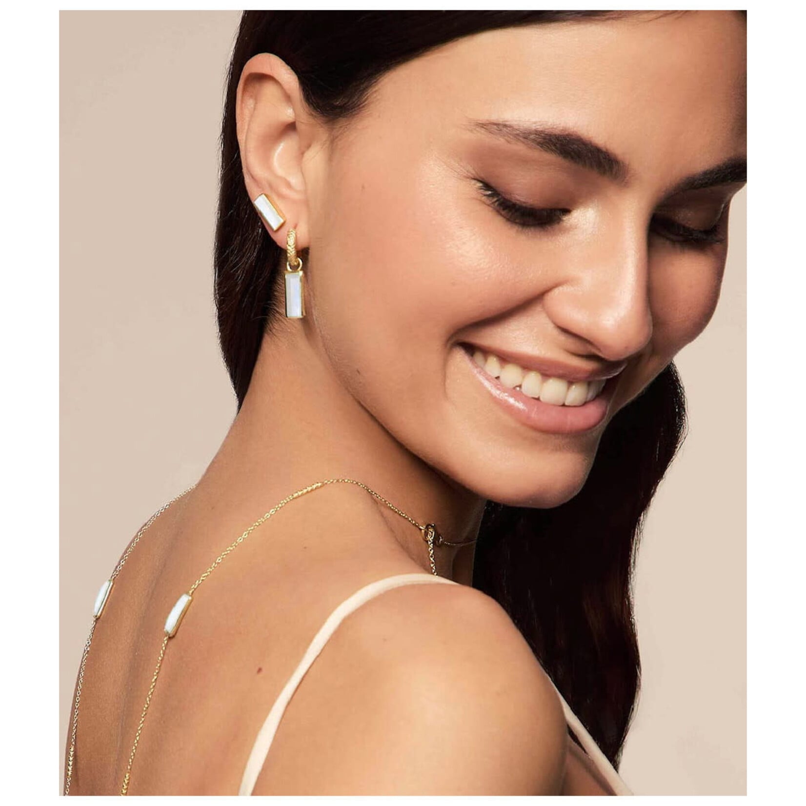 Hoop Earrings with Rainbow Moonstone in Sterling silver with 18KY Vermeil