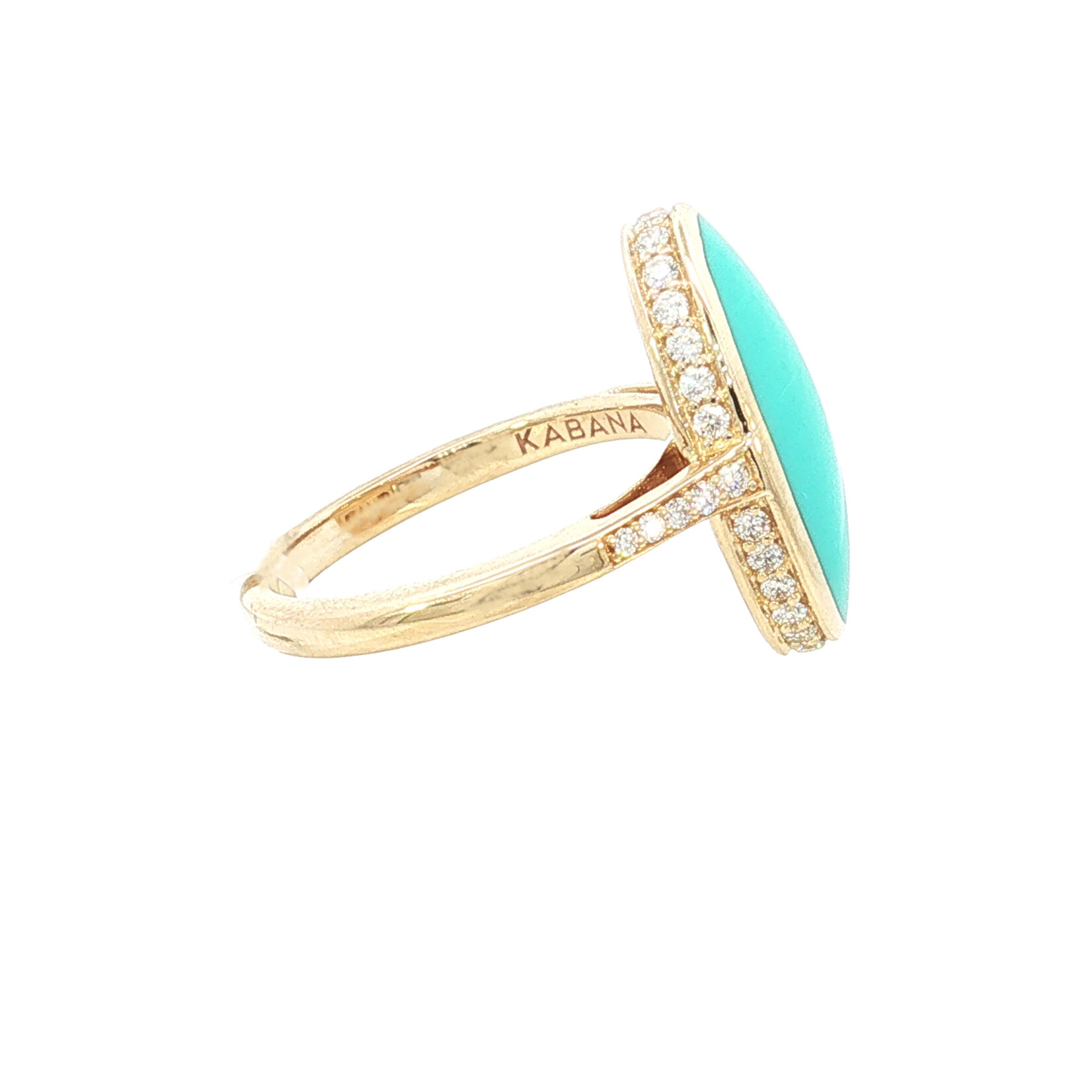 Kabana 14 Karat Yellow Gold Turquoise and Diamond Ring with Hidden Halo