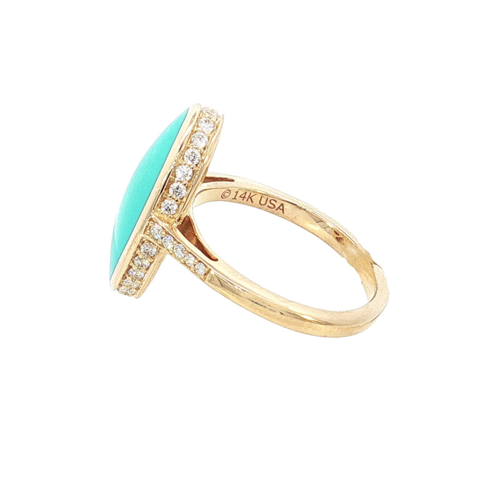 Kabana 14 Karat Yellow Gold Turquoise and Diamond Ring with Hidden Halo