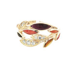 Kabana 14 Karat Yellow Gold Leaf Ring with Diamonds, Yellow MOP, Red Spiny Oyster, and Purple Spiny Oyster