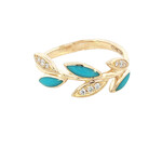 Kabana 14 Karat Yellow Gold Turquoise and Diamond Leaf Ring