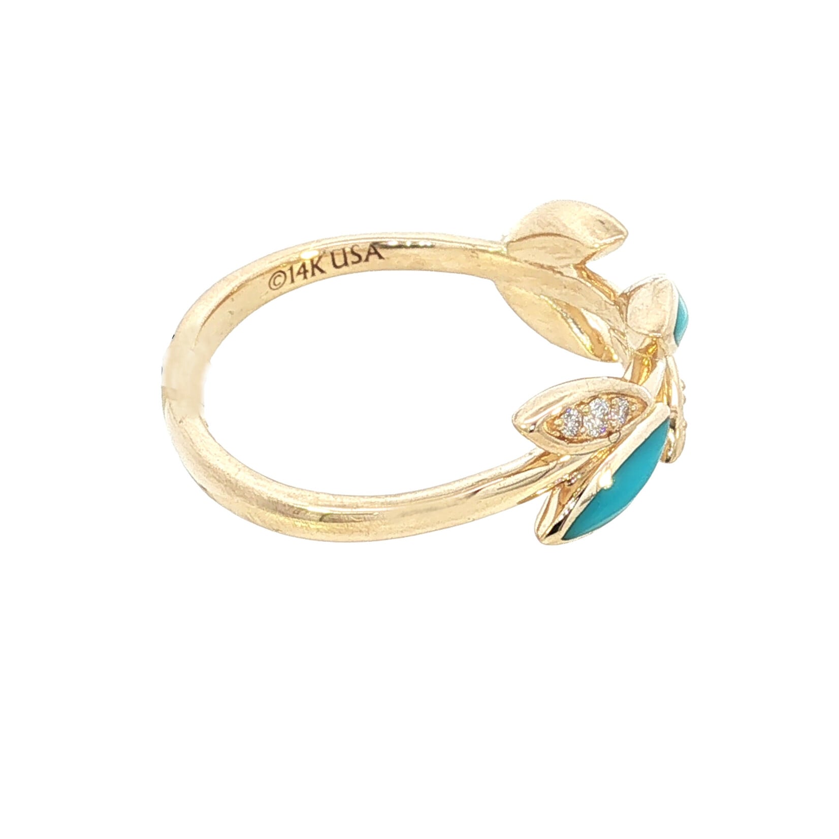 Kabana 14 Karat Yellow Gold Turquoise and Diamond Leaf Ring