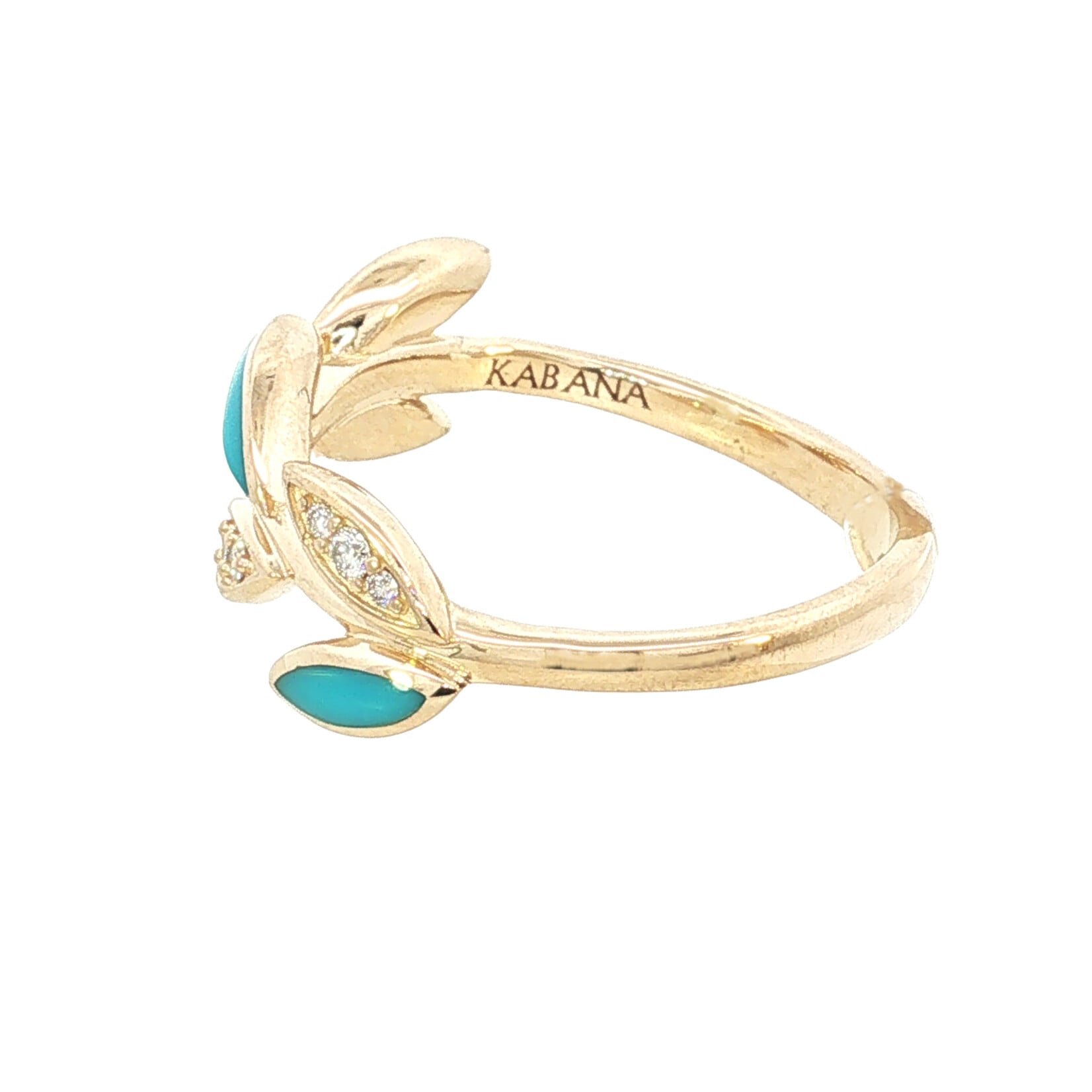 Kabana 14 Karat Yellow Gold Turquoise and Diamond Leaf Ring