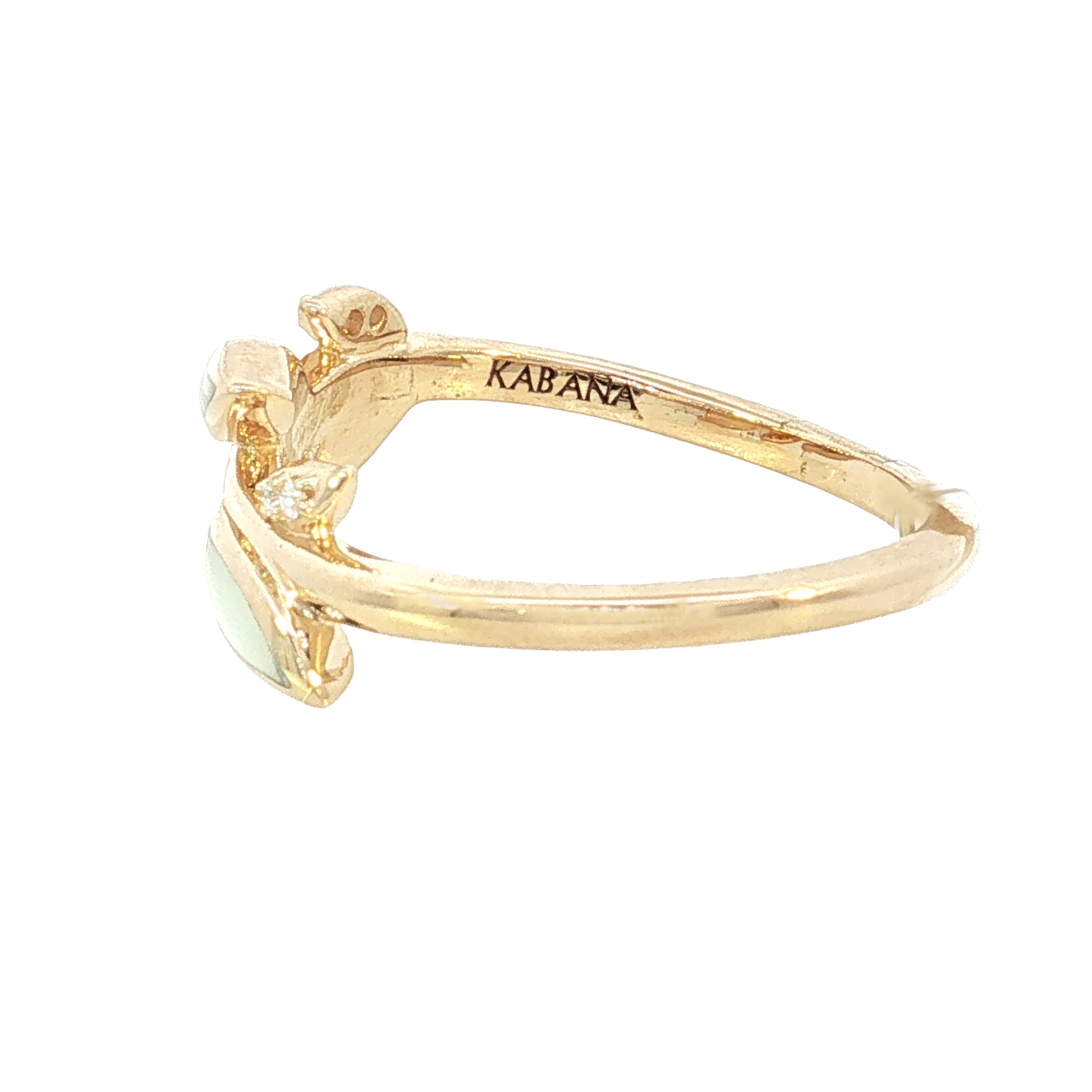 Kabana 14 Karat Yellow Gold Mother of Pearl and Diamond Leaf Ring