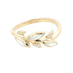Kabana 14 Karat Yellow Gold Mother of Pearl and Diamond Leaf Ring