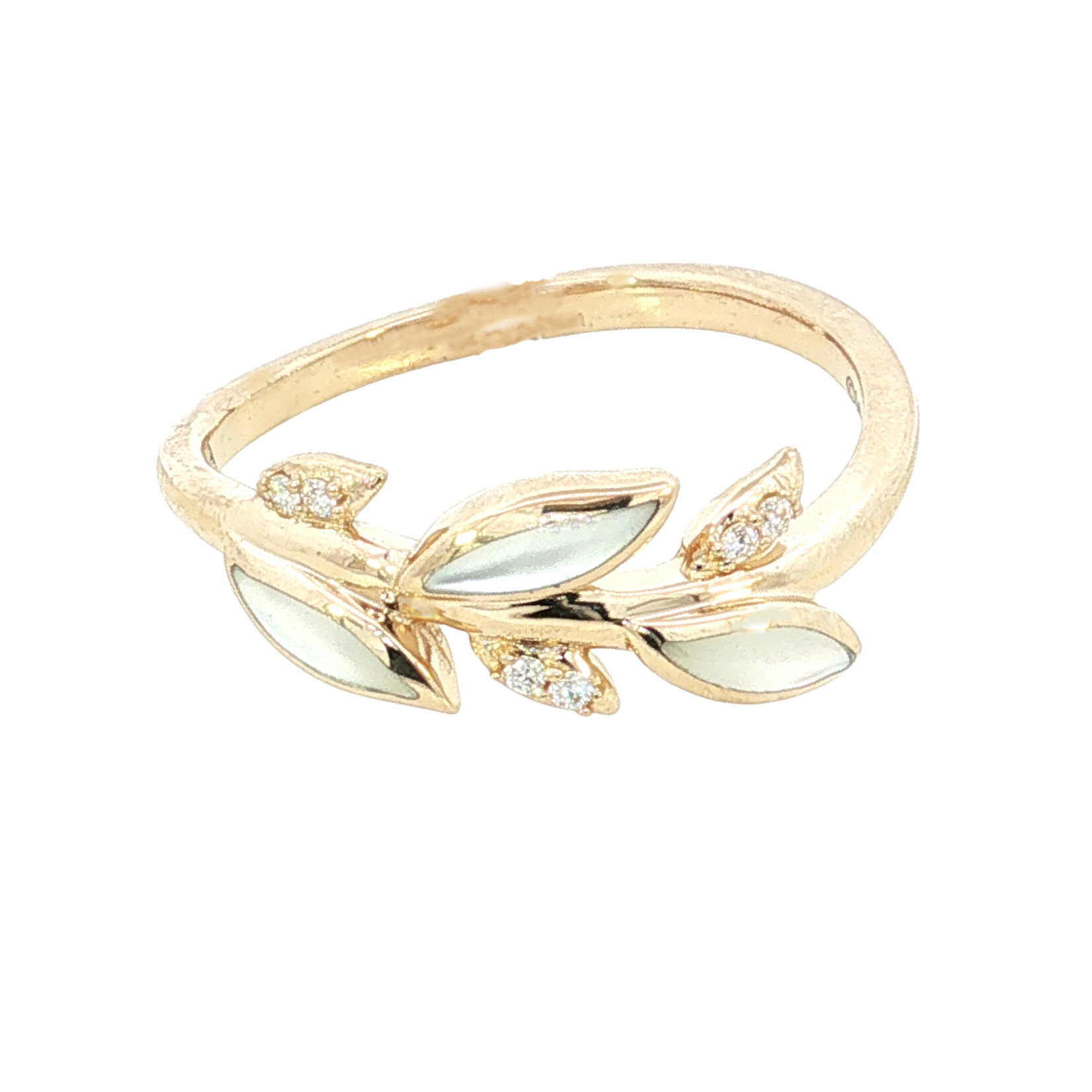 Kabana 14 Karat Yellow Gold Mother of Pearl and Diamond Leaf Ring