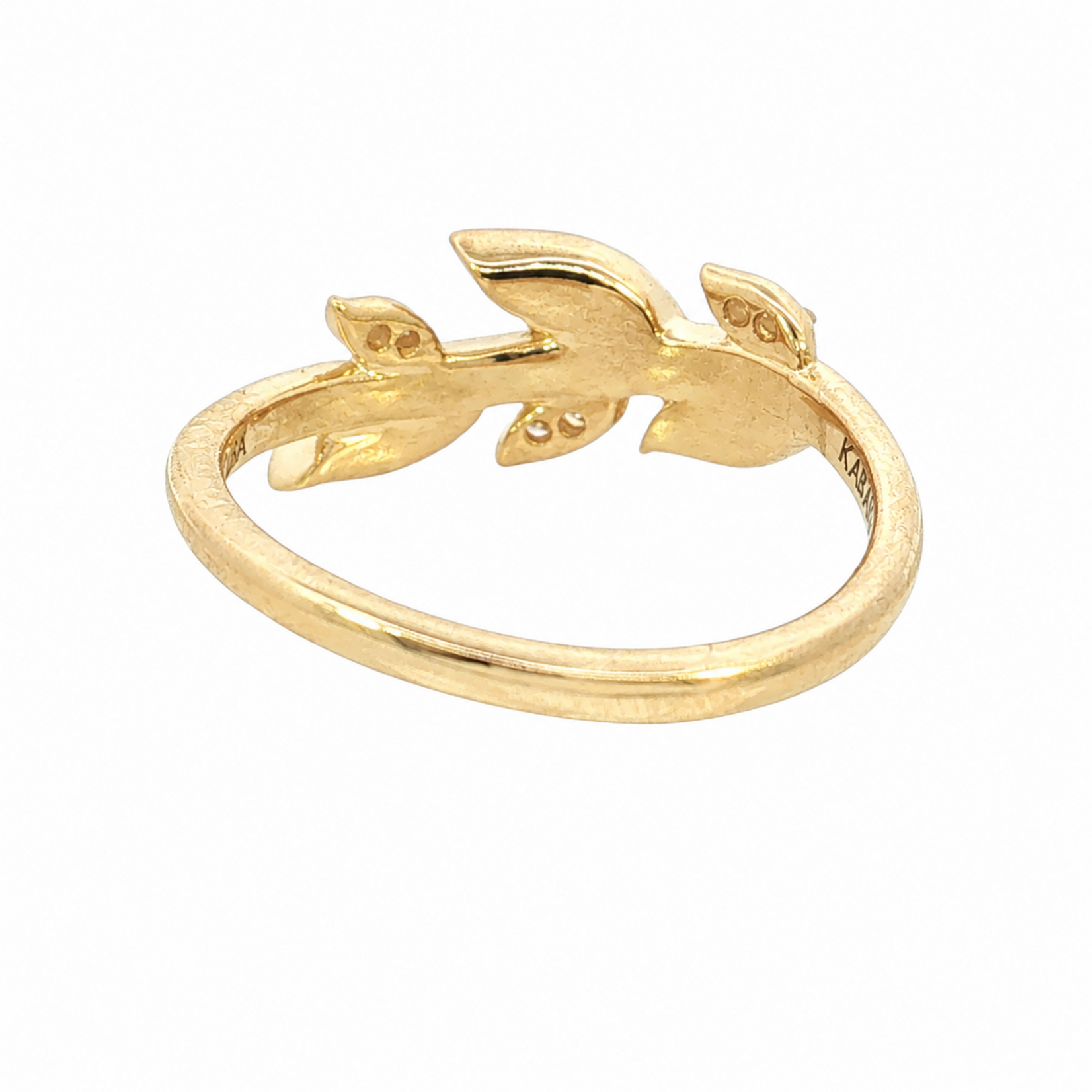 Kabana 14 Karat Yellow Gold Mother of Pearl and Diamond Leaf Ring