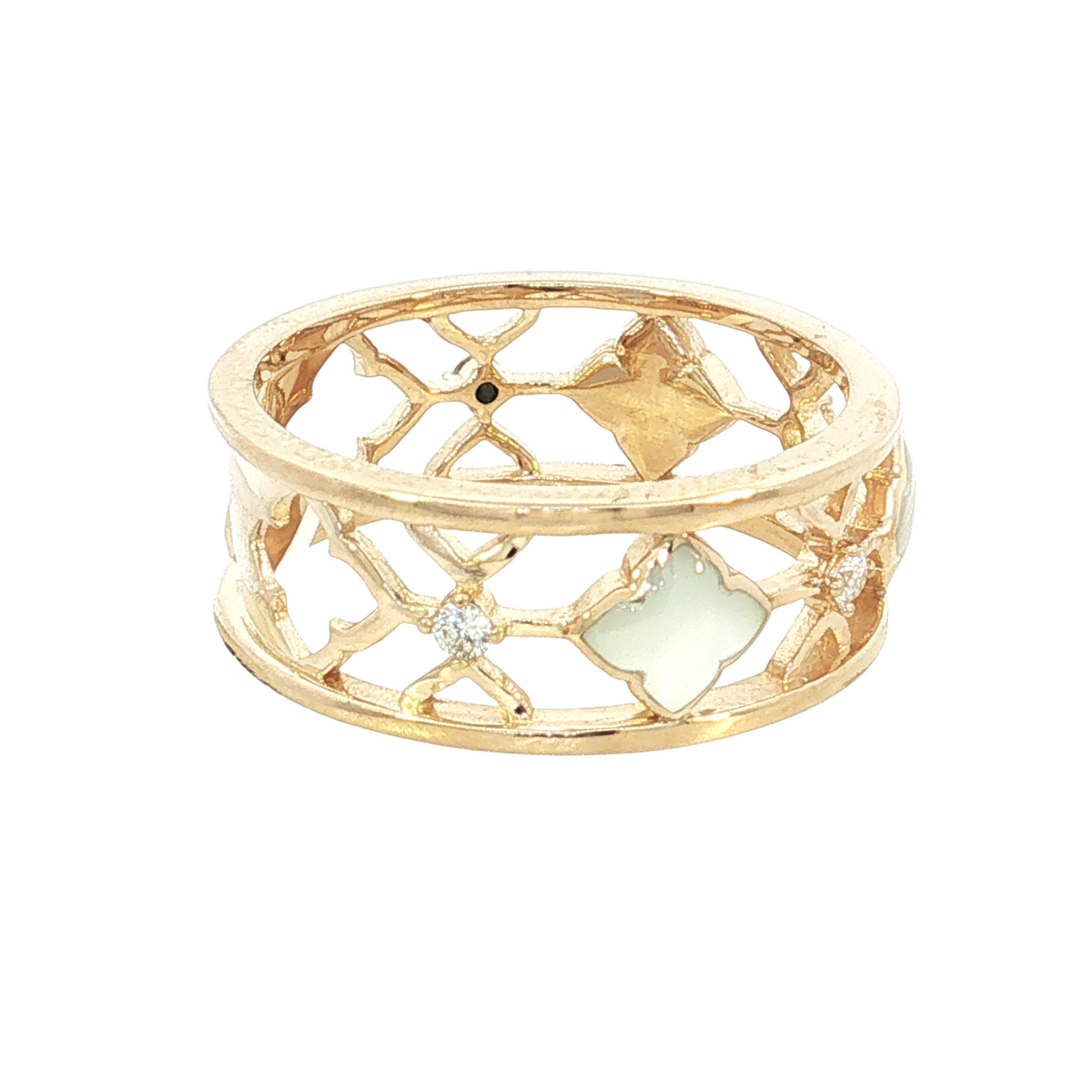 Kabana 14 Karat Yellow Gold Mother of Pearl and Diamond Clover Ring