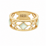 Kabana 14 Karat Yellow Gold Mother of Pearl and Diamond Clover Ring