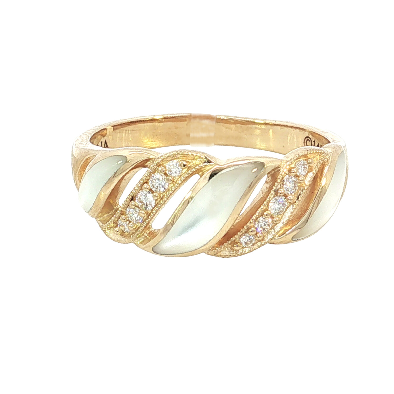 Kabana 14 Karat Yellow Gold Mother of Pearl and Diamond Ring