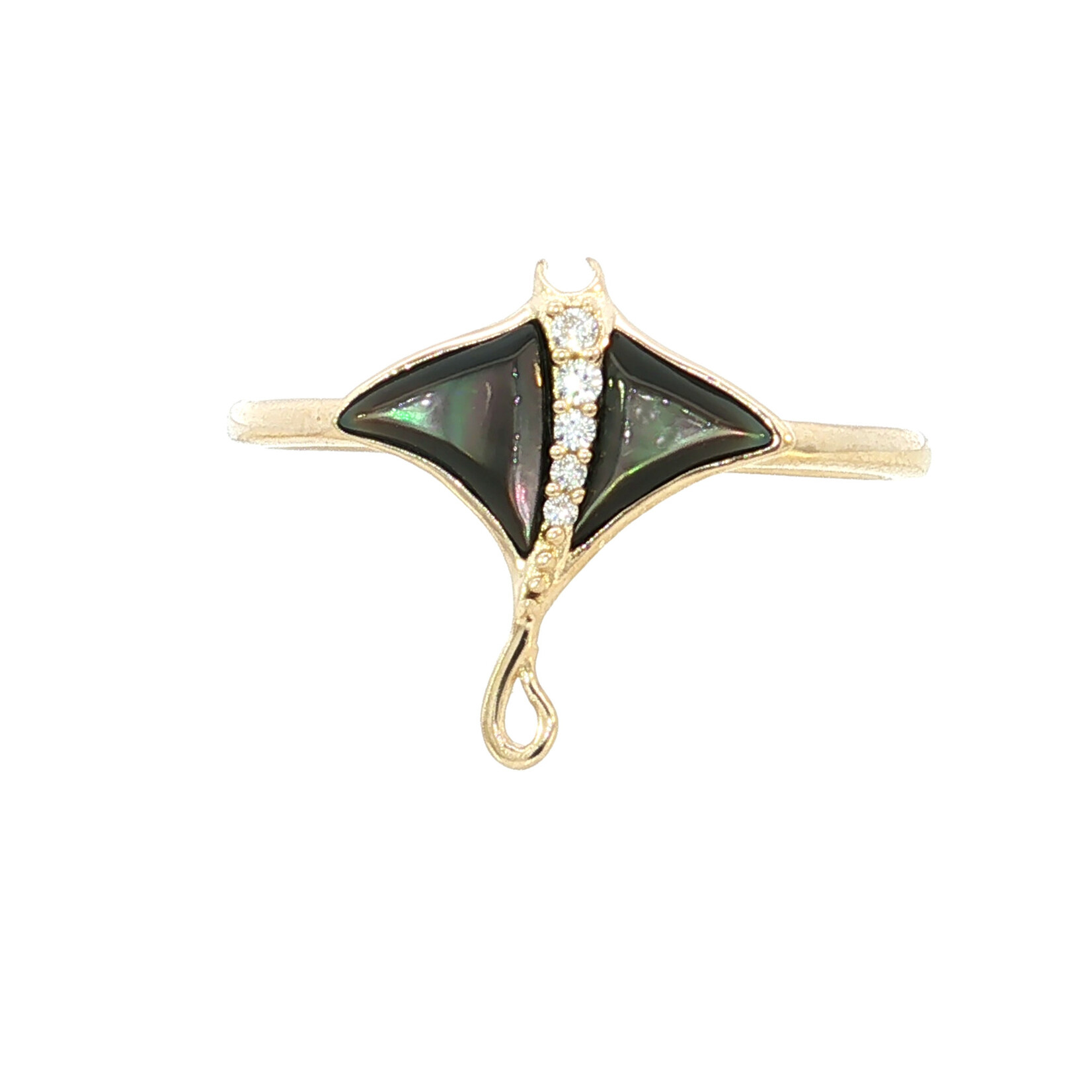 Kabana 14 Karat Yellow Gold Black Mother of Pearl Stingray and Diamond Ring