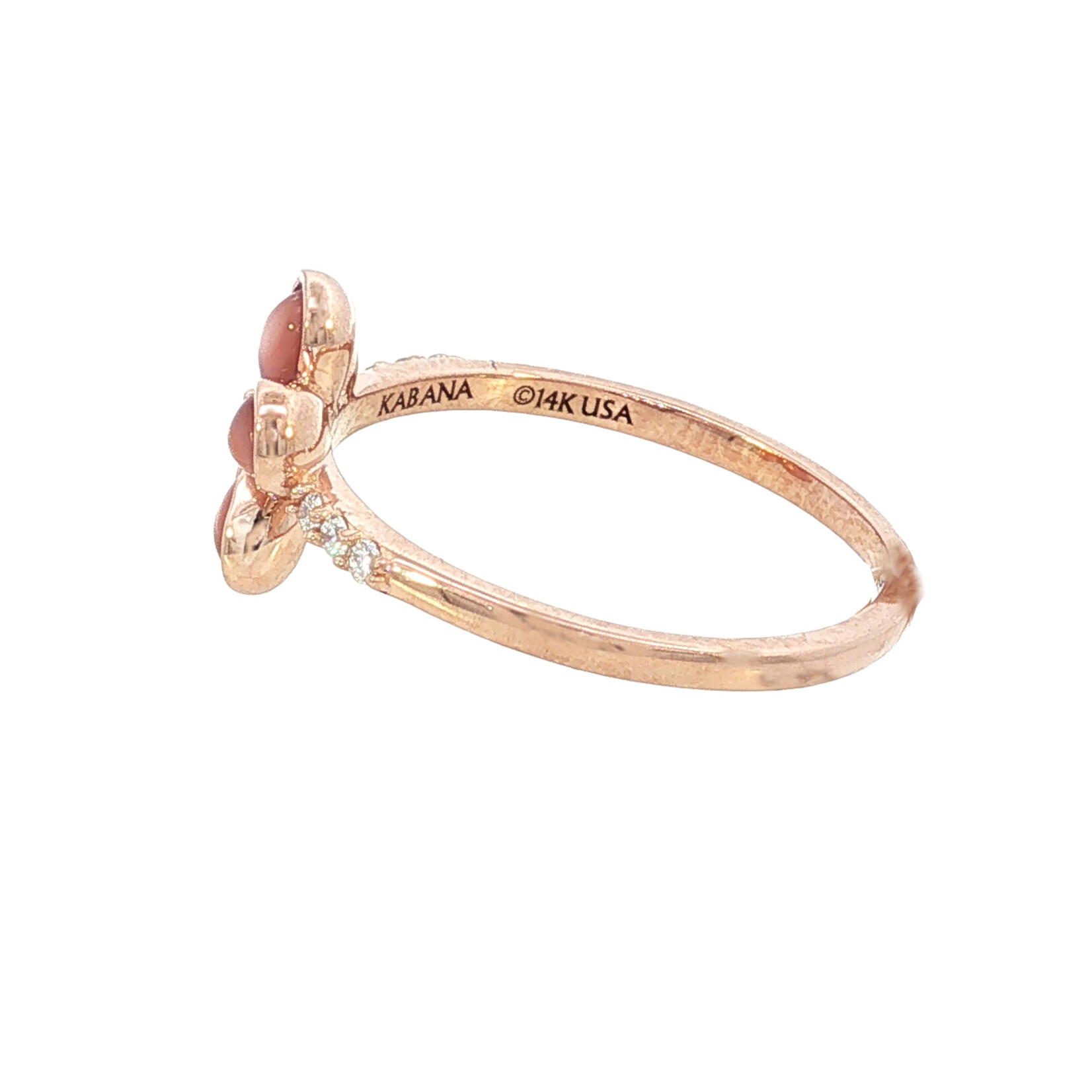 Kabana 14 Karat Rose Gold Pink Mother of Pearl and Diamond Plumeria Ring