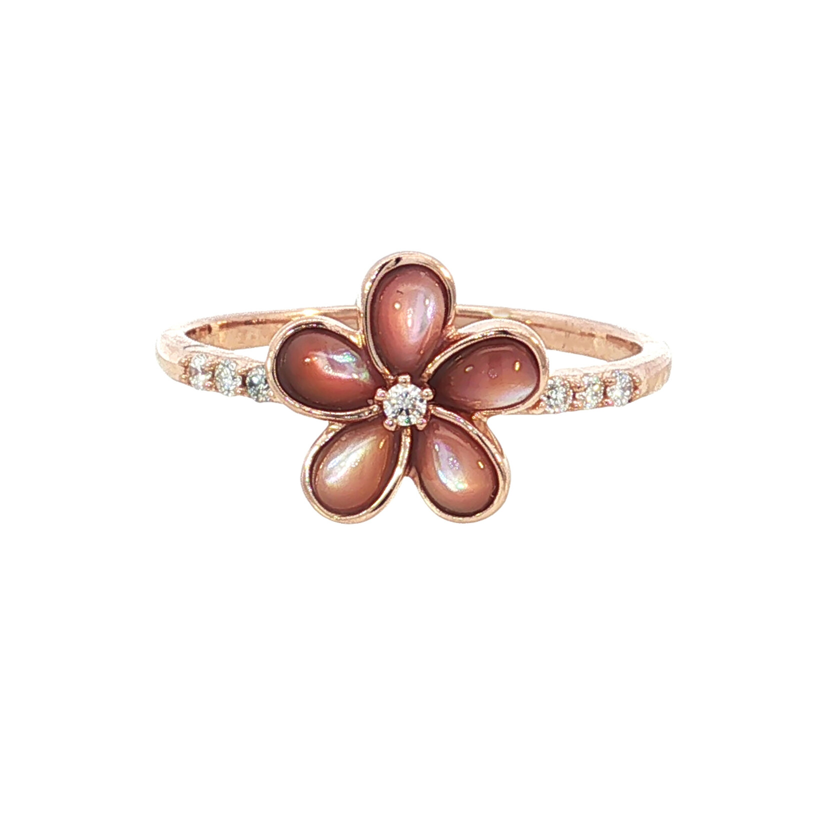 Kabana 14 Karat Rose Gold Pink Mother of Pearl and Diamond Plumeria Ring