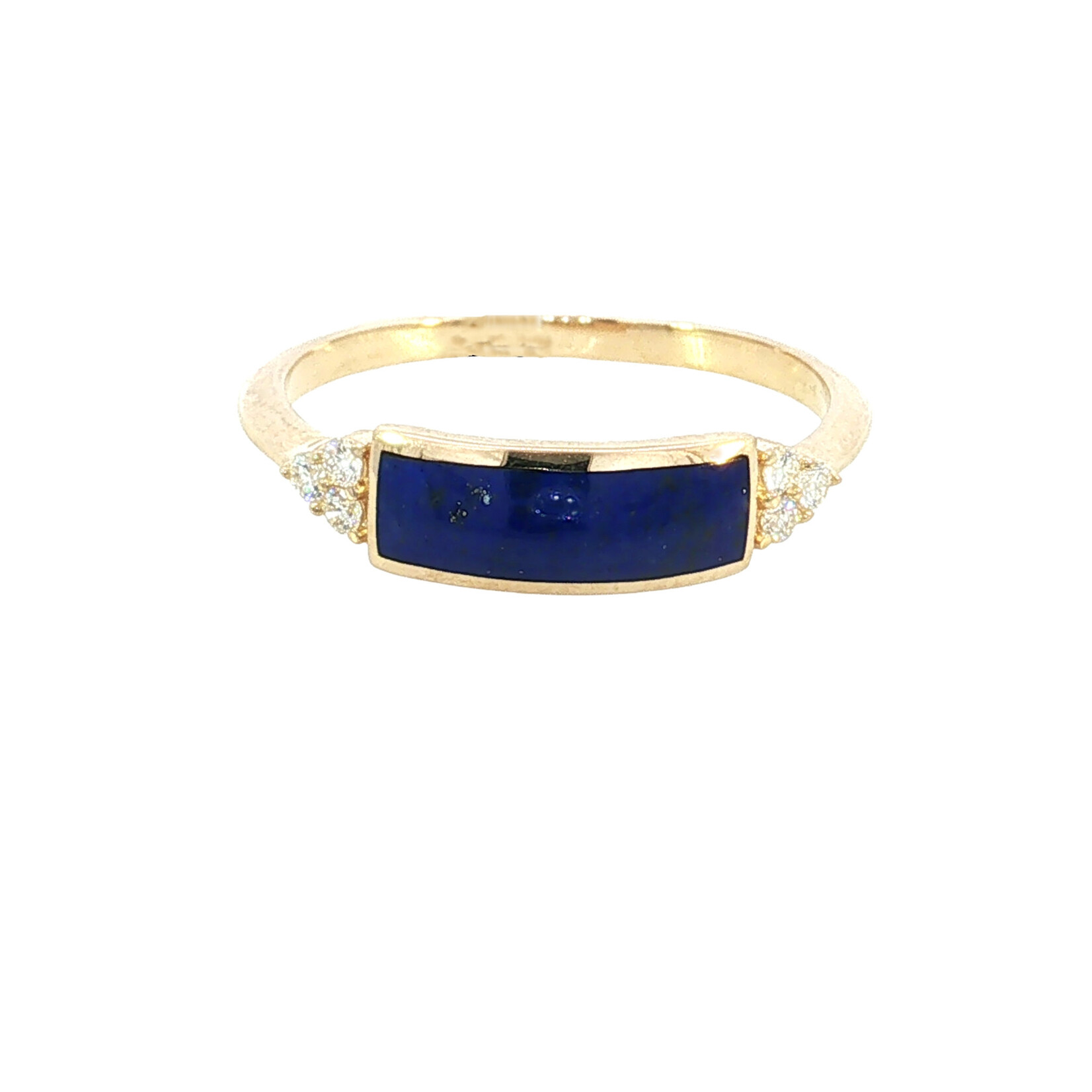Kabana 14 Karat Yellow Gold Rectangle Lapis and Diamond Ring
