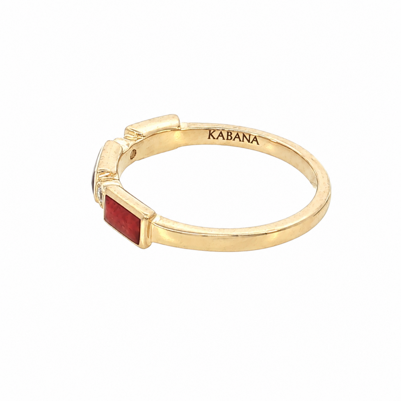 Kabana 14 Karat Yellow Gold Ring with Diamonds, Yellow MOP, Spiny Oyster, and Spiny Red Oyster