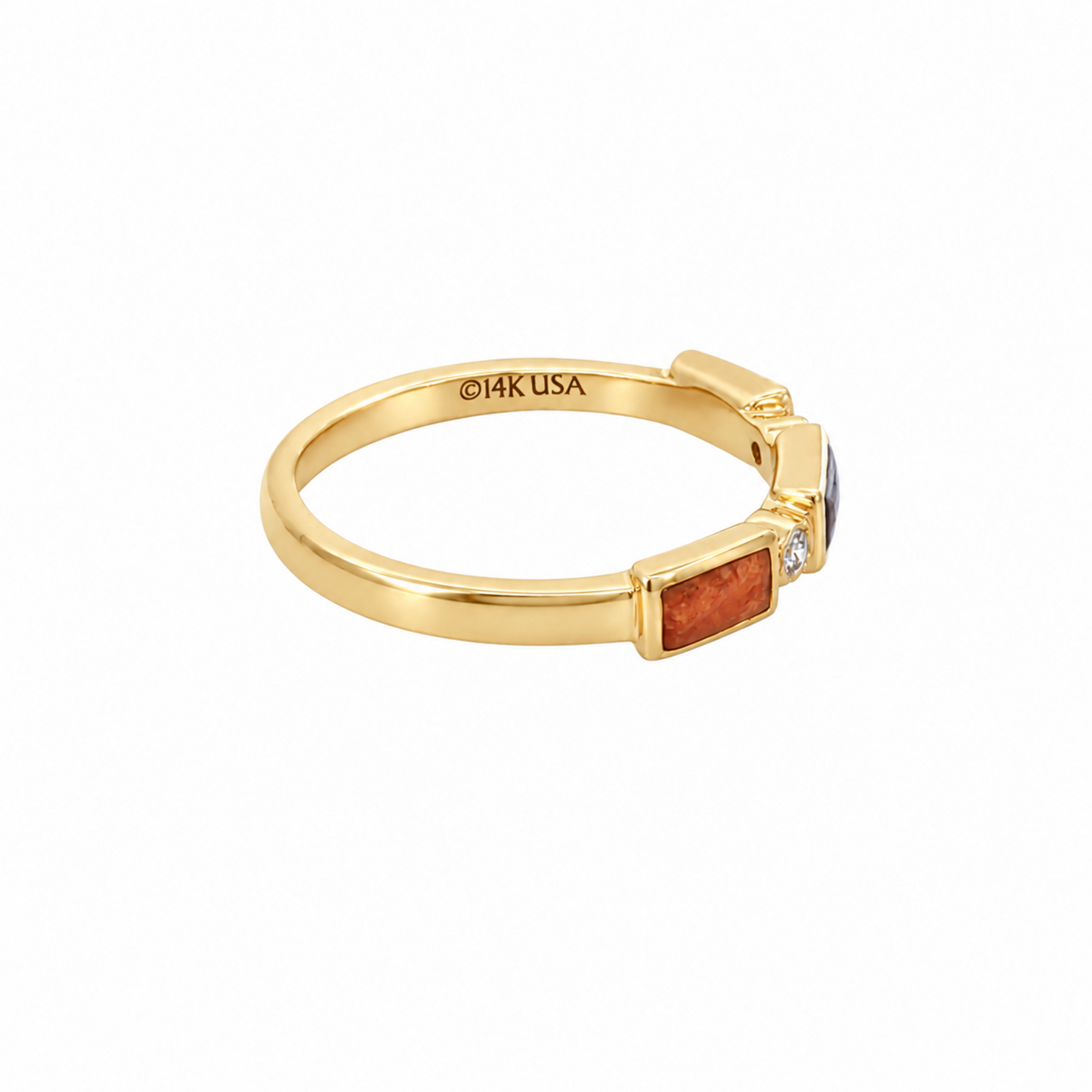 Kabana 14 Karat Yellow Gold Ring with Diamonds, Yellow MOP, Spiny Oyster, and Spiny Red Oyster