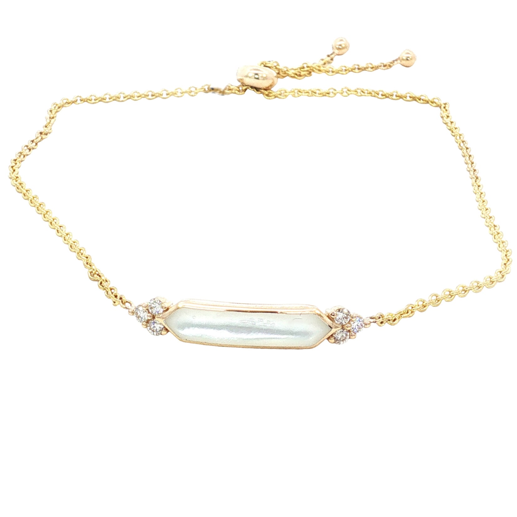 Kabana 14 Karat Yellow Gold White Mother of Pearl and Diamond Adjustable Bracelet