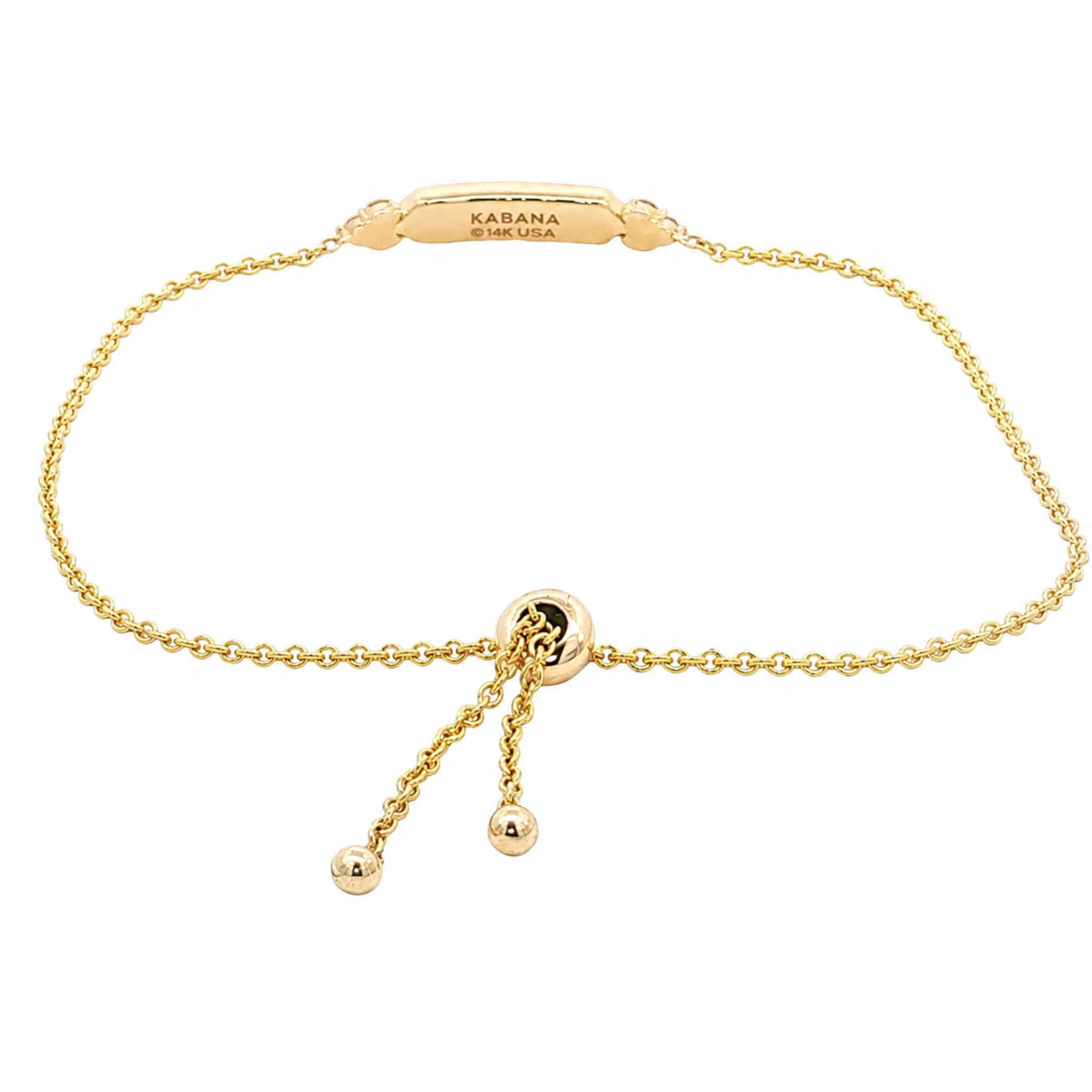 Kabana 14 Karat Yellow Gold White Mother of Pearl and Diamond Adjustable Bracelet