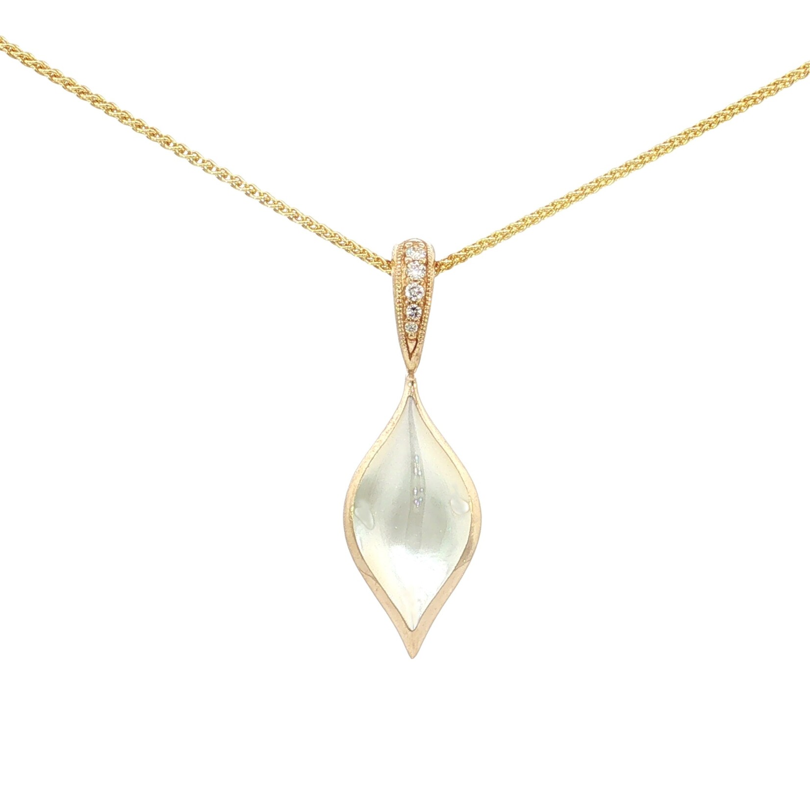 Kabana 14 Karat Yellow Gold White Mother of Pearl and Diamond Necklace
