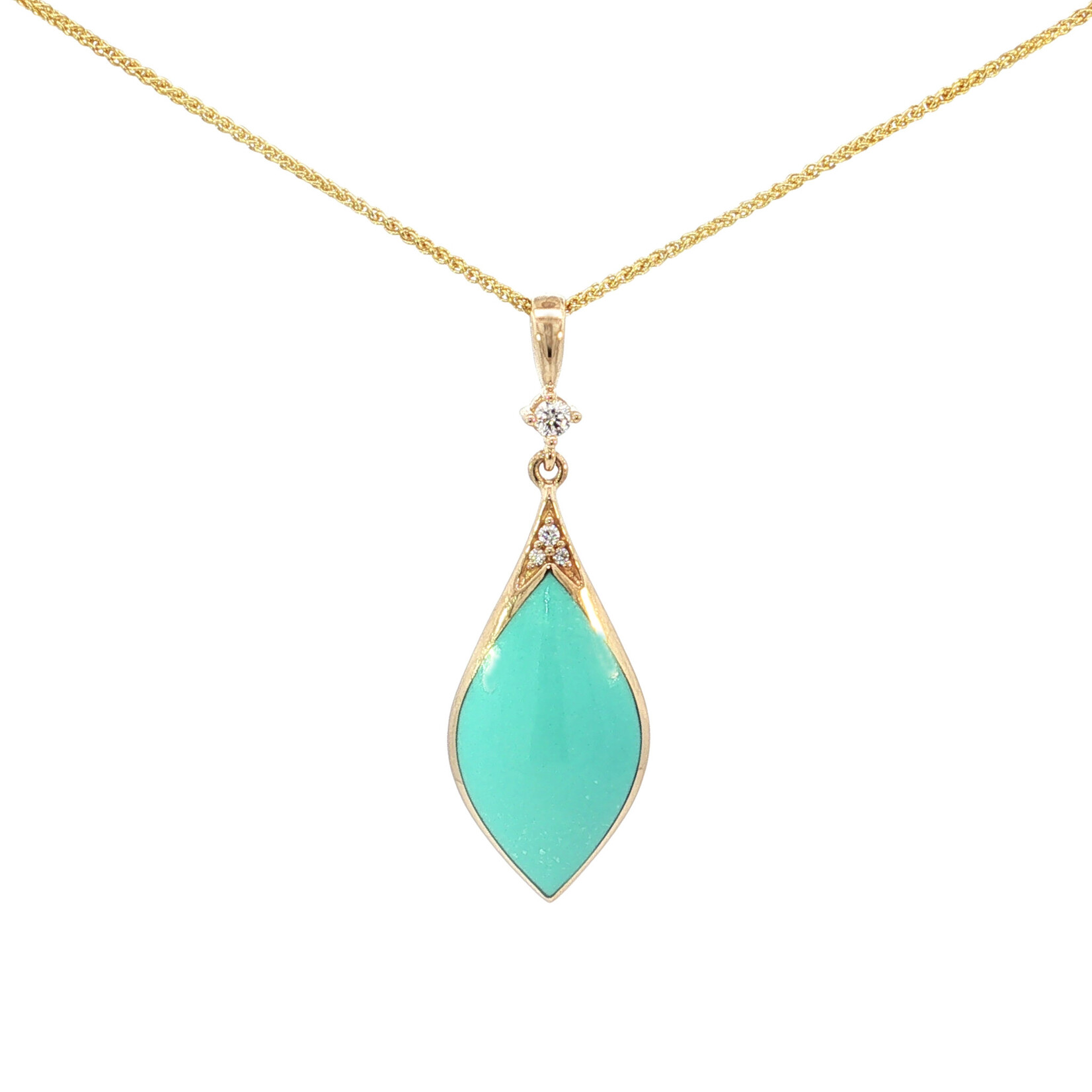 Kabana 14 Karat Yellow Gold Sleeping Beauty Turquoise and Diamond Necklace