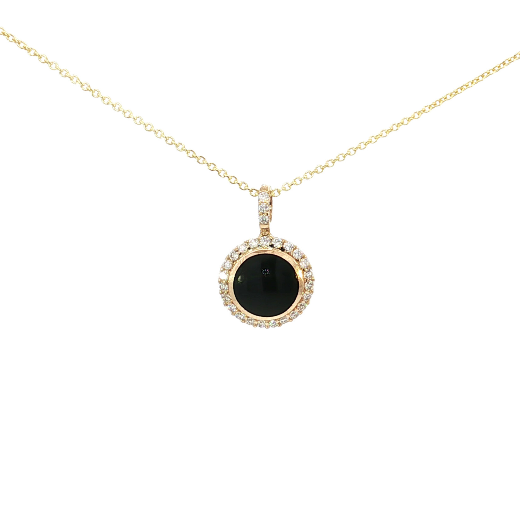 Kabana 14 Karat Yellow Gold Onyx and Diamond Halo Necklace