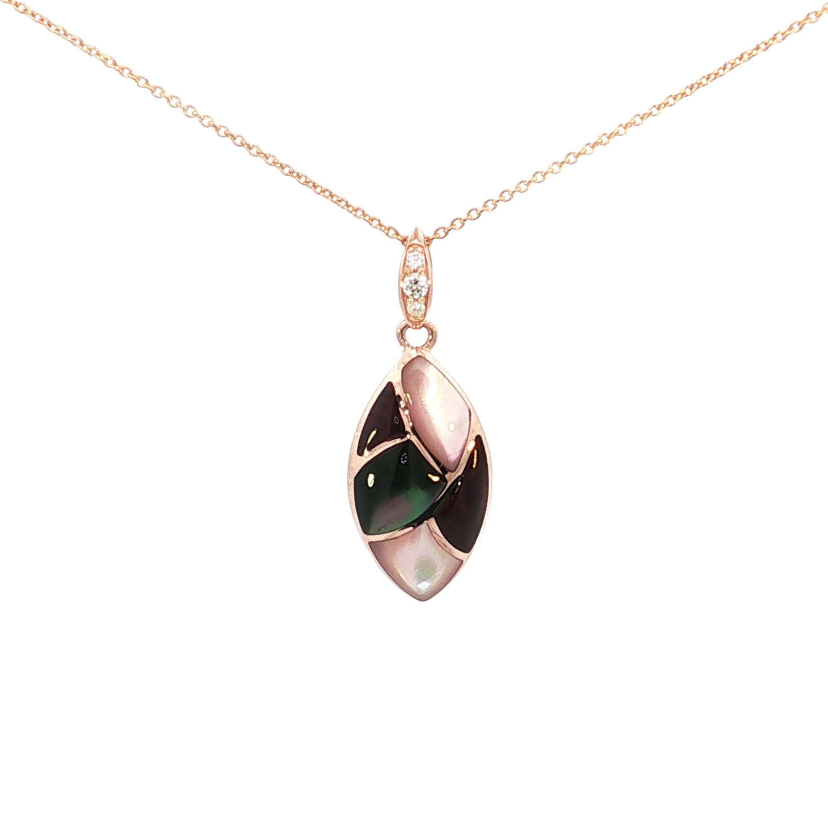 Kabana 14 Karat Rose Gold Black Mother of Pearl, Purple Spiny Oyster & Diamond Necklace