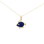 Kabana 14 Karat Yellow Gold Lapis and Diamond Fish Necklace