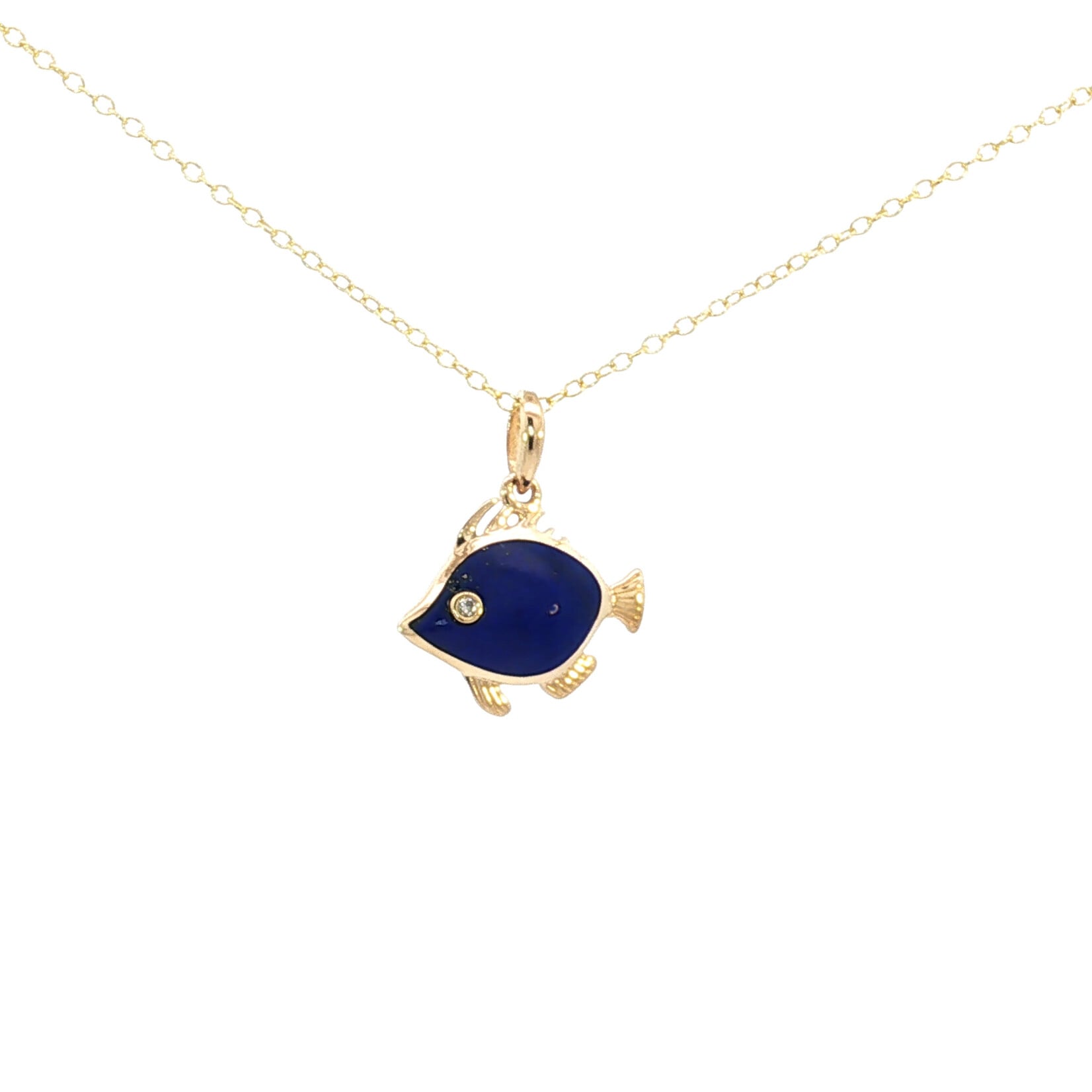 Kabana 14 Karat Yellow Gold Lapis and Diamond Fish Necklace