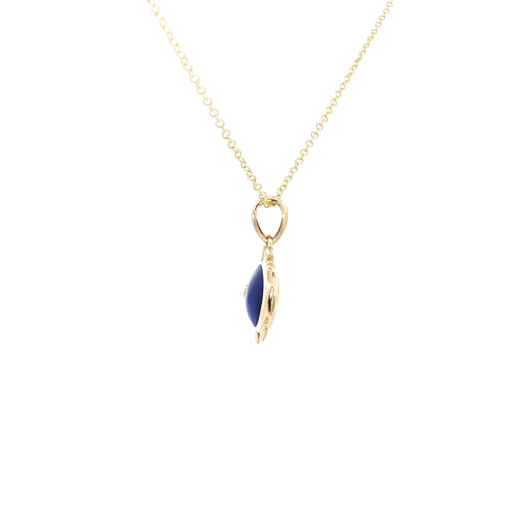 Kabana 14 Karat Yellow Gold Lapis and Diamond Fish Necklace