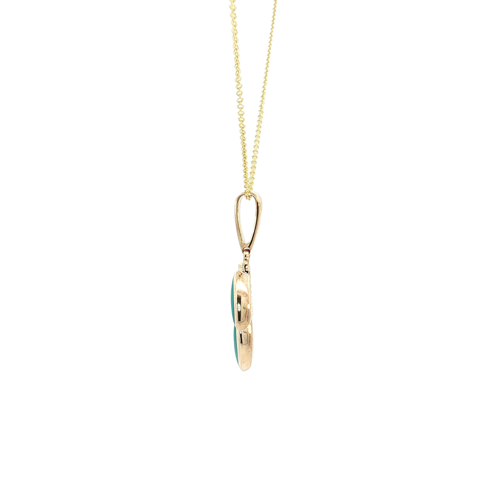 Kabana 14 Karat Yellow Gold Turquoise and Diamond Leaf Necklace