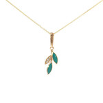 Kabana 14 Karat Yellow Gold Turquoise and Diamond Leaf Necklace