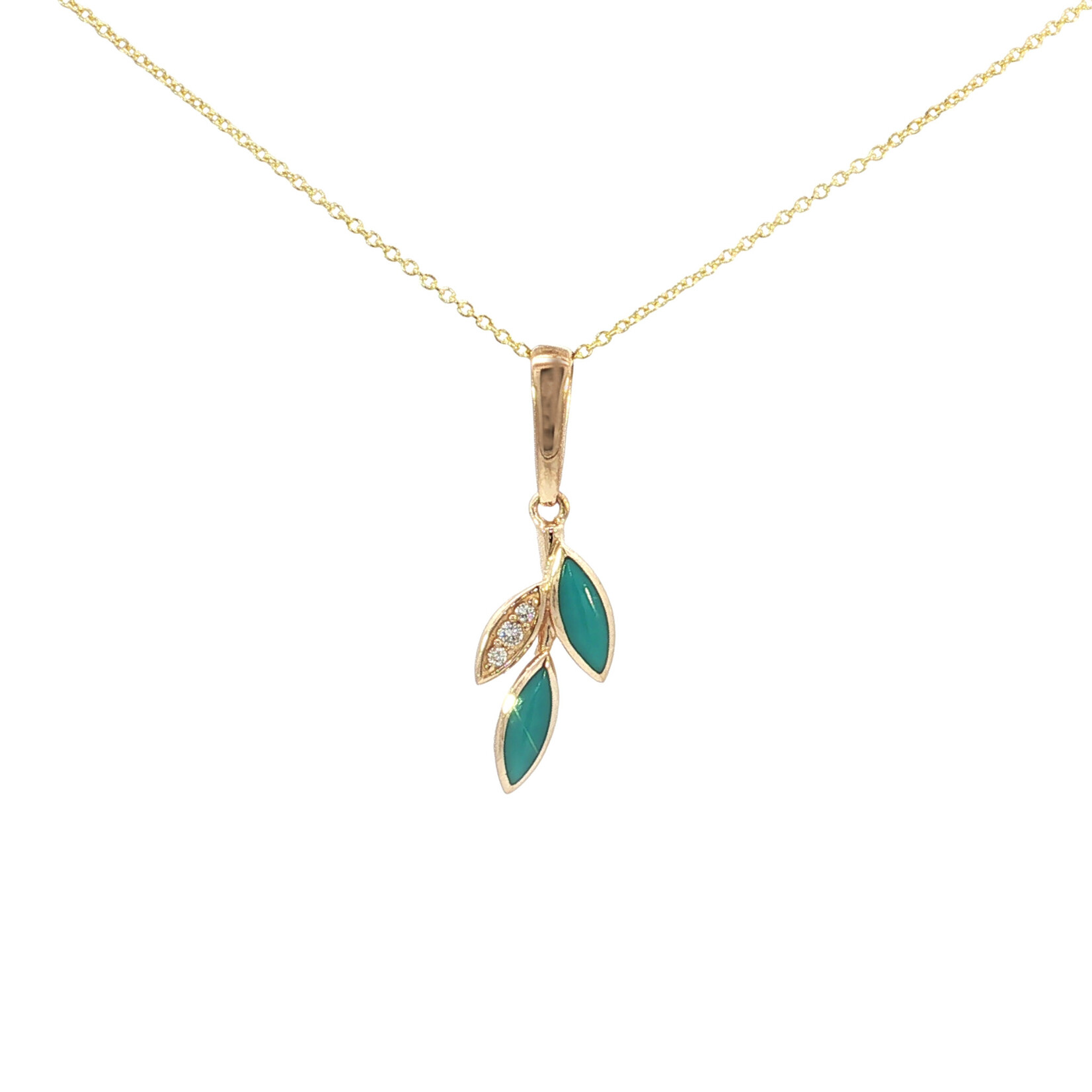 Kabana 14 Karat Yellow Gold Turquoise and Diamond Leaf Necklace