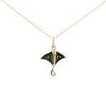 Kabana 14 Karat Yellow Gold Black Mother of Pearl & Diamond Sting Ray Necklace