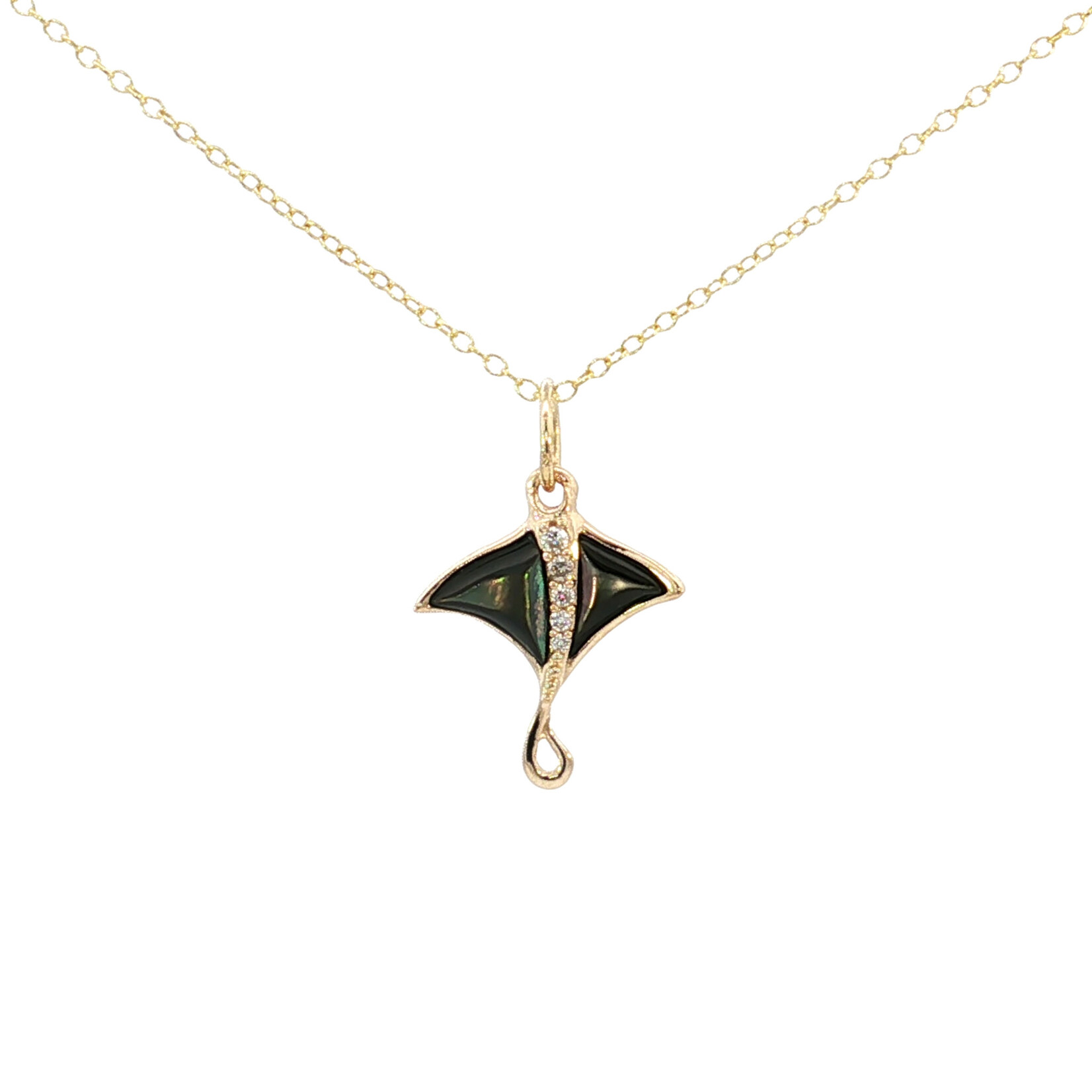 Kabana 14 Karat Yellow Gold Black Mother of Pearl & Diamond Sting Ray Necklace