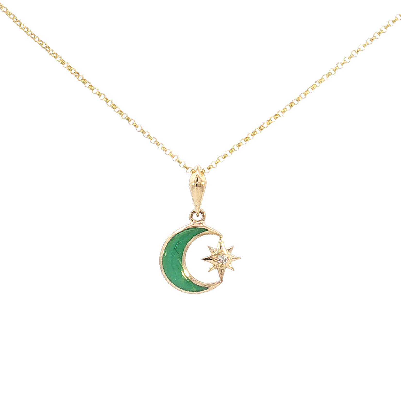 Kabana 14 Karat Yellow Gold Chrysoprase & Diamond Moon and Star Necklace