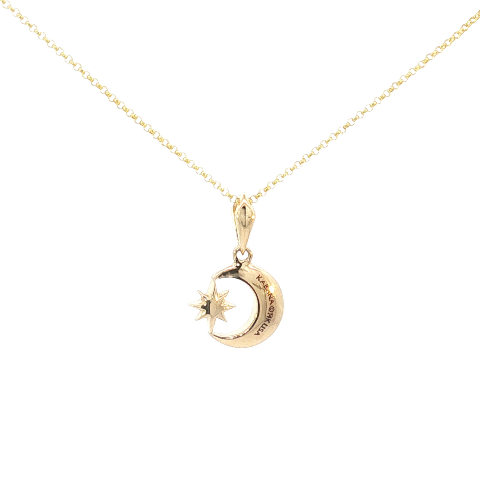 Kabana 14 Karat Yellow Gold Chrysoprase & Diamond Moon and Star Necklace