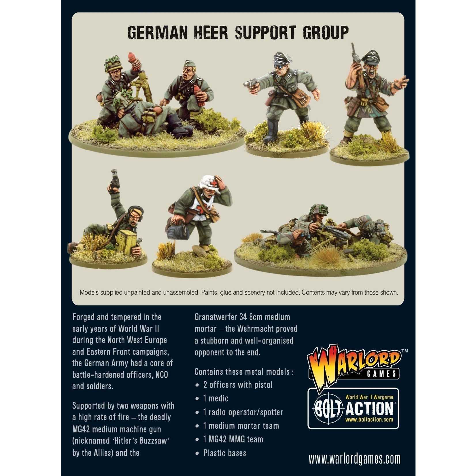 Warlord Games German  Heer Support Group (HQ, Mortar & MMG)