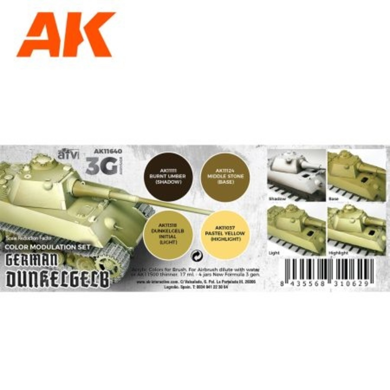 AK Interactive AK Modulation Series: German Dark Yellow Acrylic Paint Set AK11640