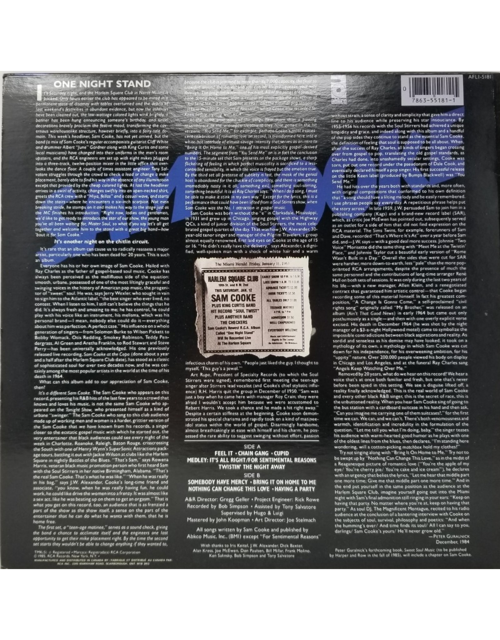 Sam Cooke - One Night Stand: Live at Harlem Square Club (Music On Vinyl)
