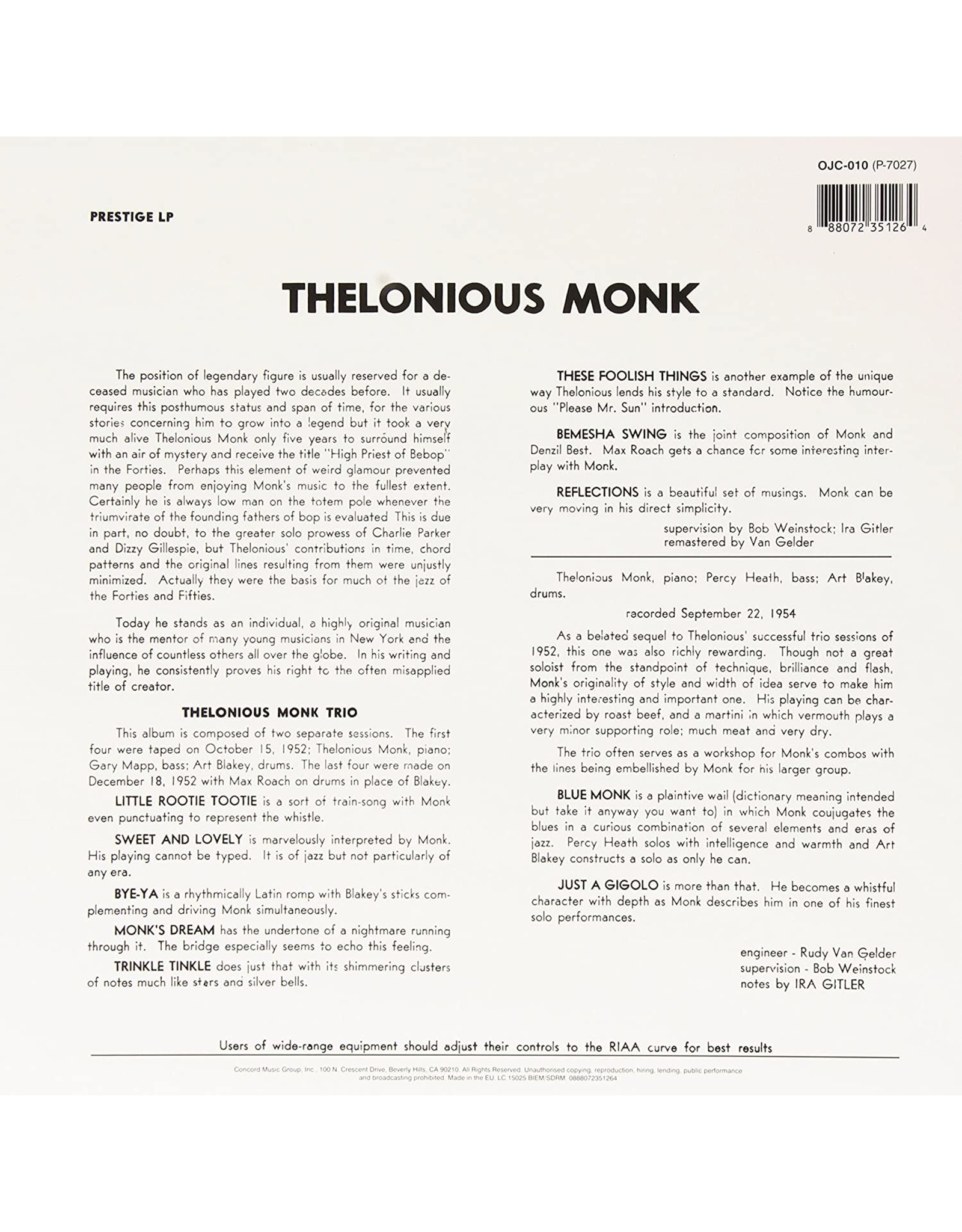 Thelonious Monk - Thelonious Monk Trio