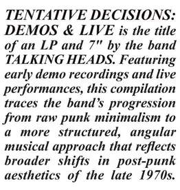 Talking Heads - Tentative Decisions: Demos & Live (RSD Black Friday) [Clear Vinyl]