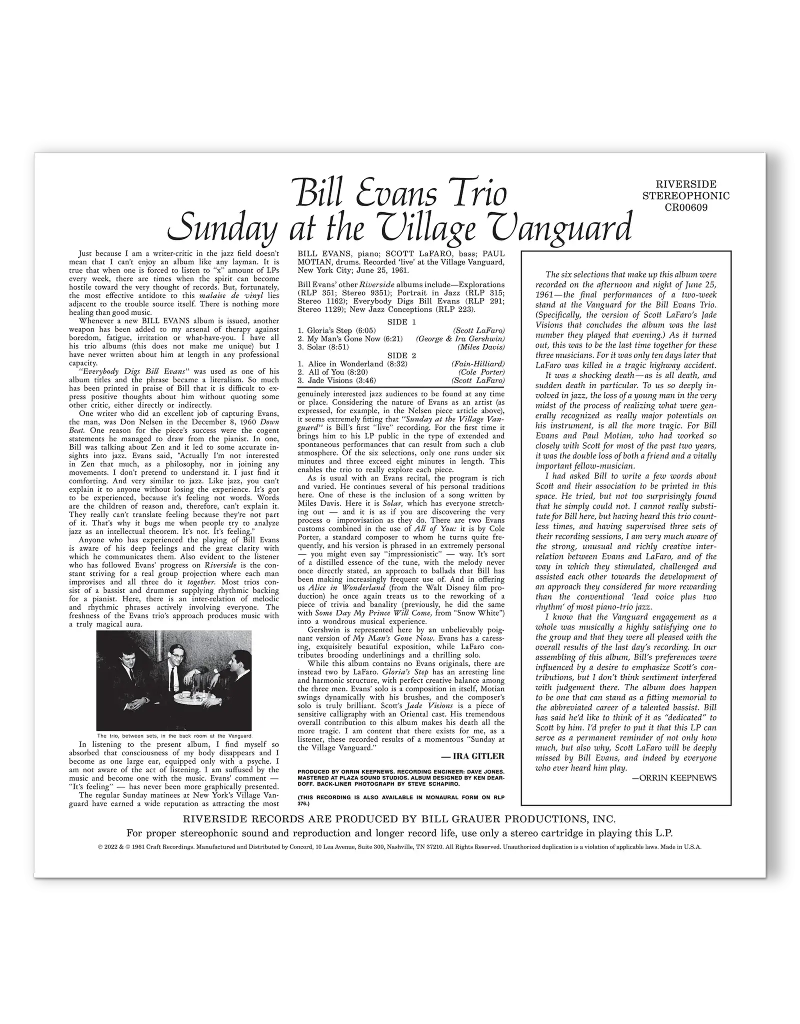 Bill Evans Trio - Sunday At The Village Vanguard (2022 Remaster)[Vinyl]