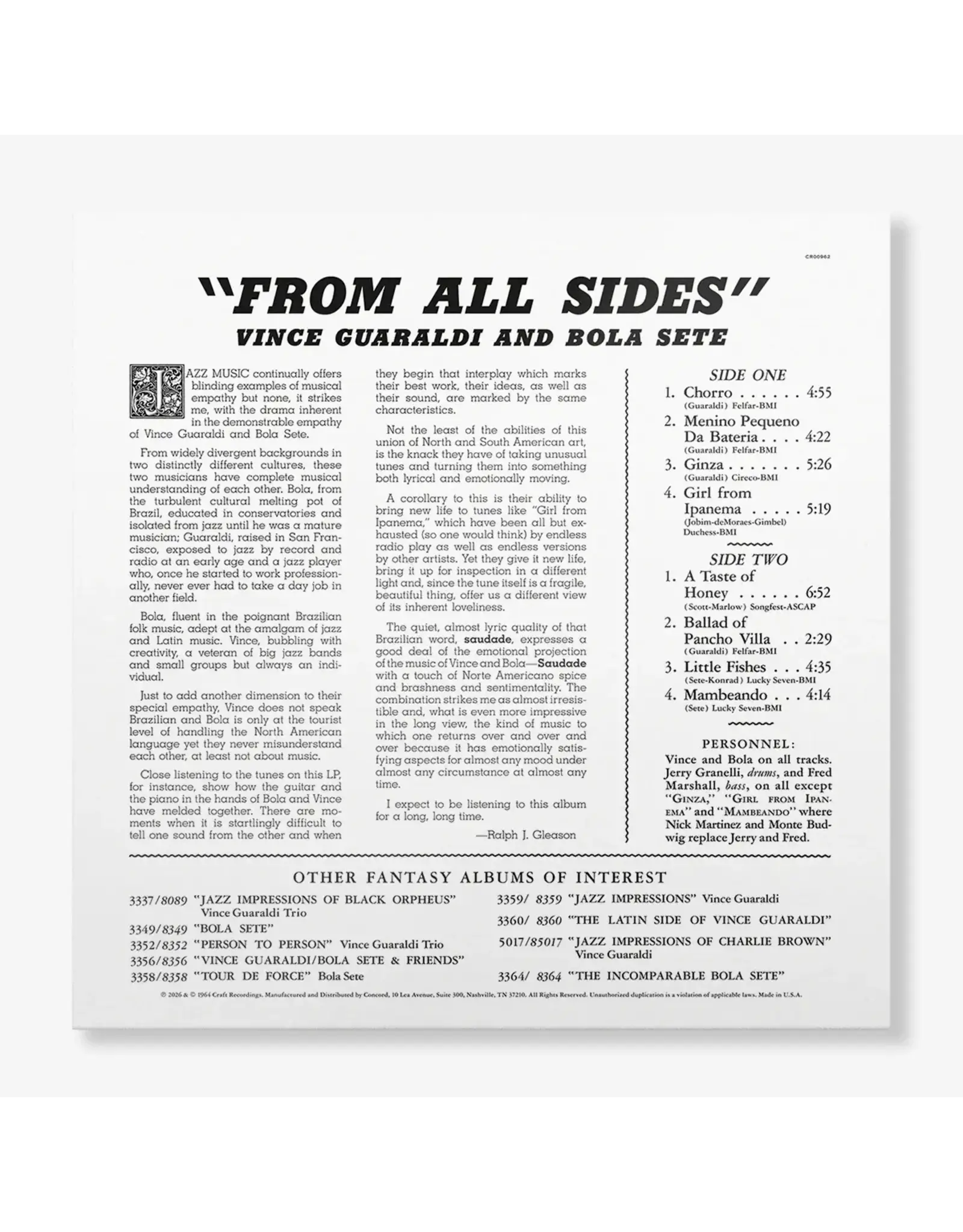 Vince Guaraldi & Bona Sete - From All Sides (2026 Remaster)