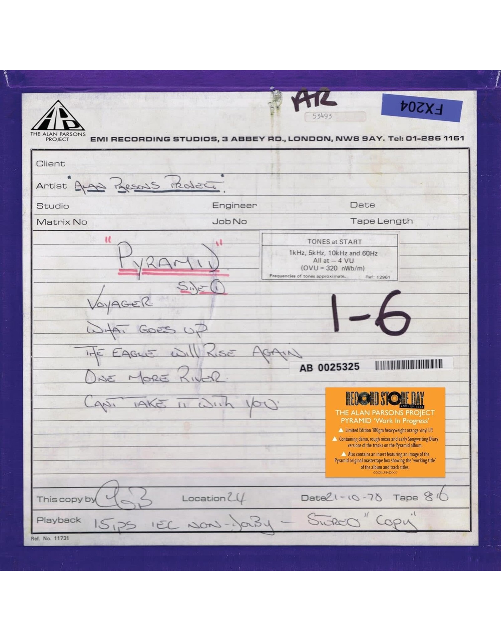 Alan Parsons Project - Pyramid 'Work In Progress' (Orange Vinyl) [RSD]