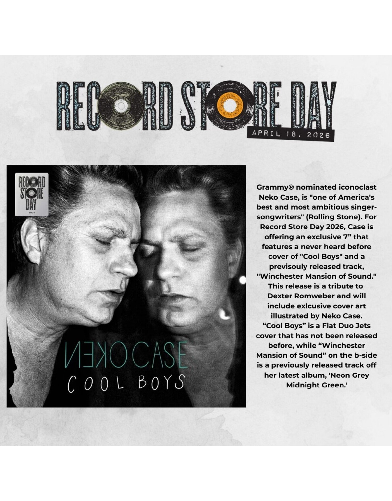 Neko Case - Cool Boys / Winchester Mansion Of Sound (Record Store Day) [7" Vinyl]