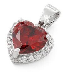 Sterling Silver Heart Shape Garnet CZ Pendant